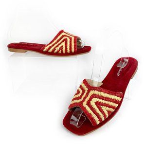 Jeffrey Campbell Slides Red Woven Raffia 7